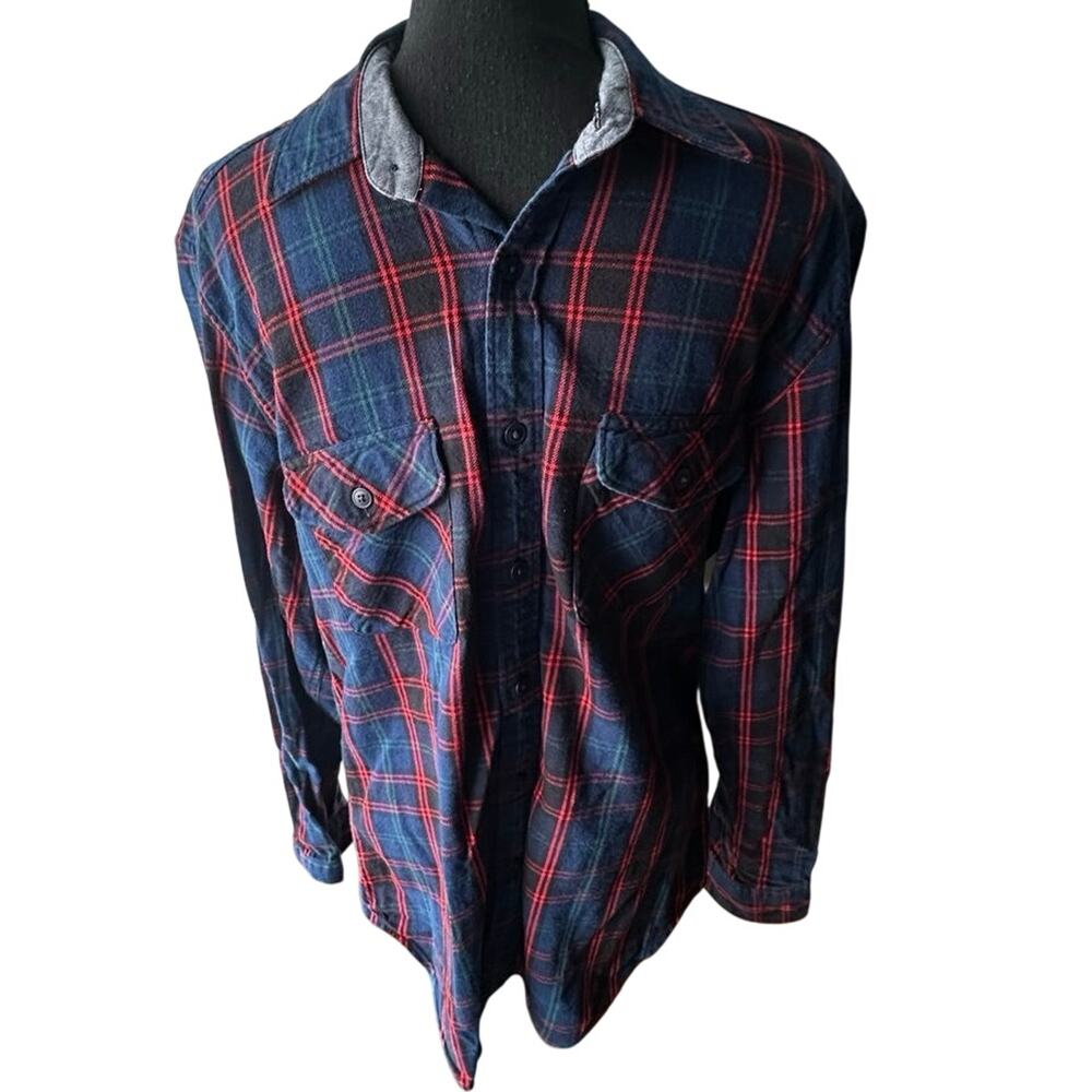 J.Crew Men’s Heavyweight Flannel Blue Red Plaid Button-Down Size M